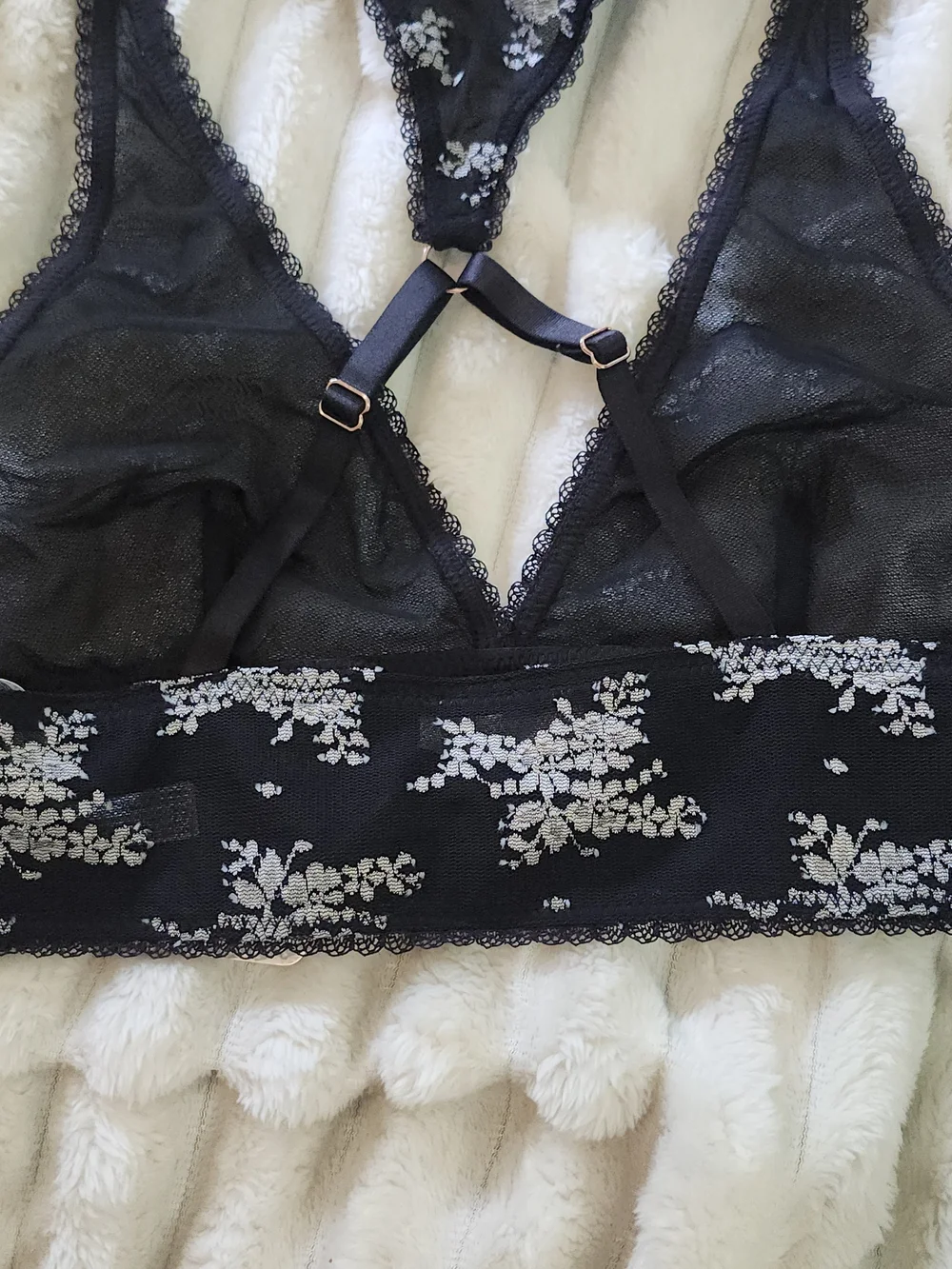 Free People Black Lace Floral Bralette with Racerback